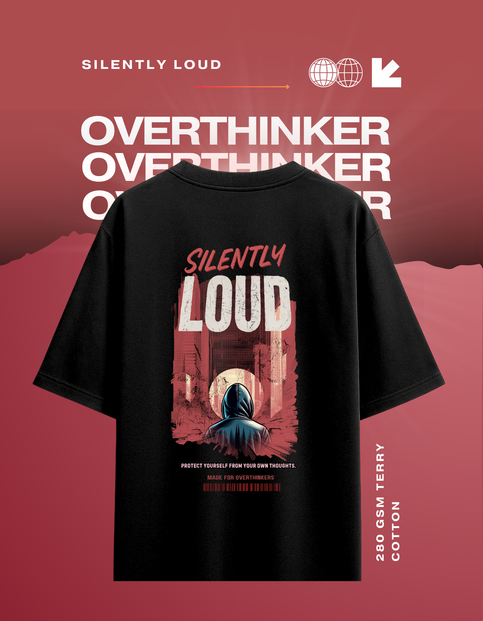 Overthinker- (Unisex Oversized Terry Black)
